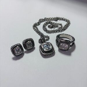 VINTAGE Silver Tone Rope Cable CZ 3-Piece Jewelry Set